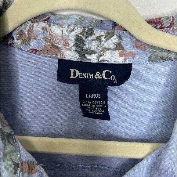 Denim and Co Blue Floral Spring Jacket Button Up  Pockets Pastel Size Large - Picture 3 of 8